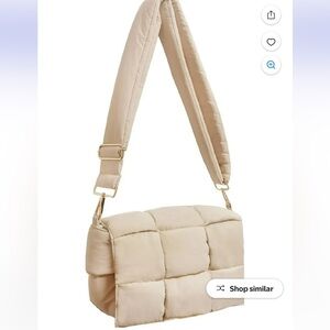 Puffer Quilted Shoulder Bag Tan Down Square Nylon Woven like new